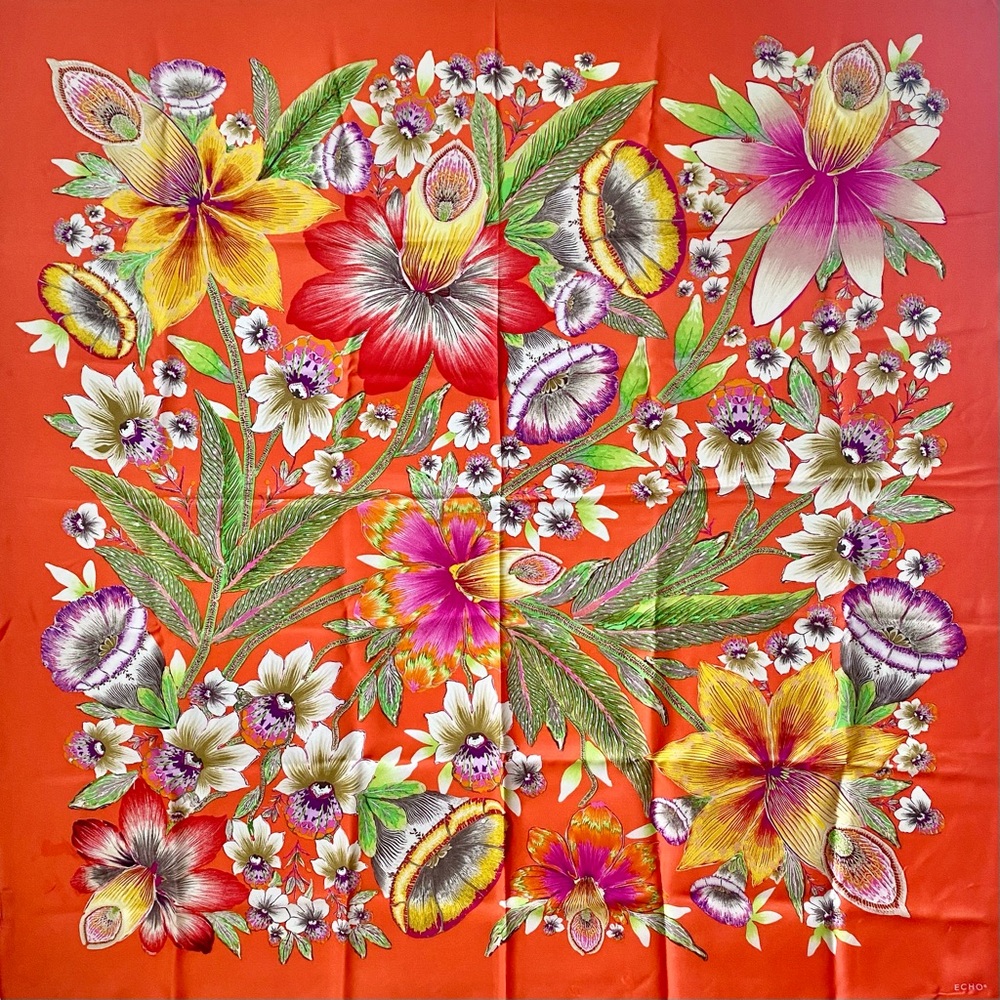 Echo 35”x35” Square Floral Scarf 100% Silk